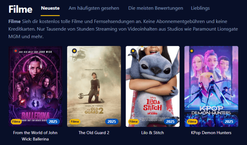 Bildschirmaufnahme der Einschalten Oberfläche zeigt eine moderne Streaming Plattform mit Filmen und Serien